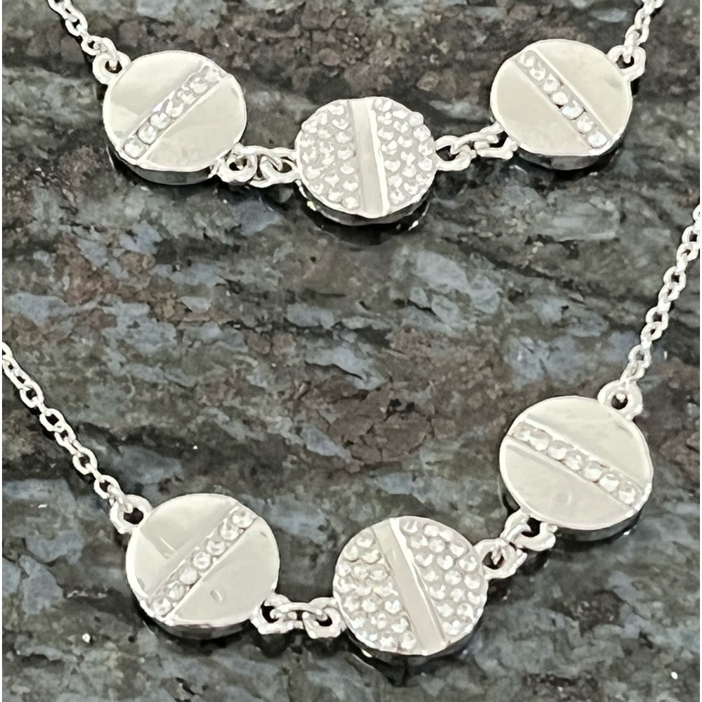Long Silvertone and Crystal Necklace